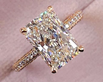3.5 CT Radiant Cut Moissanite Anniversary Ring 14K Yellow Gold Engagement Ring Solitaire Diamond Wedding Ring Anniversary Gift Promise Ring