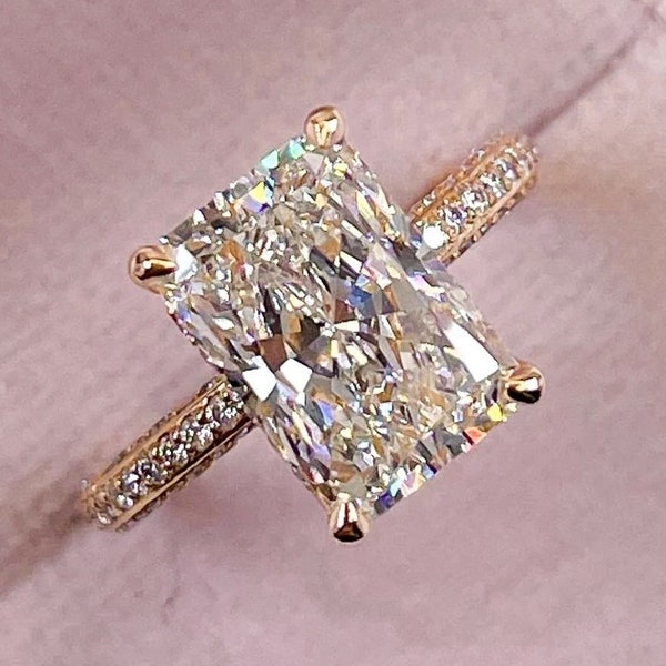 3,5 CT Radiant Cut Moissanit Jubiläumsring 14K Gelbgold Verlobungsring Versprechensring Solitär Diamant Ehering Jubiläumsgeschenk