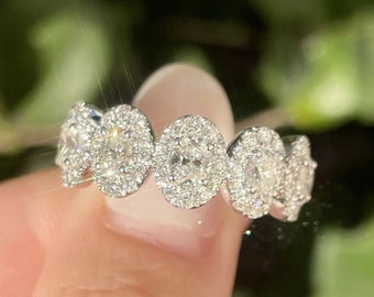 14K White Gold Engagement Ring Oval Five Stone Wedding Band Diamond Wedding Band Oval Moissanite Eternity Band Anniversary Gift Promise Ring