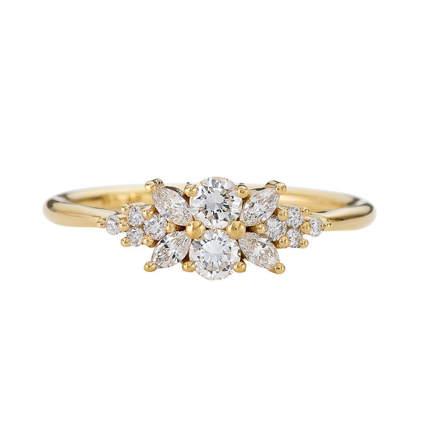 14K Yellow Gold Engagement Ring Moissanite Diamond Engagement Ring Unique Wedding Ring Anniversary Gift For Her Promise Ring For Woman