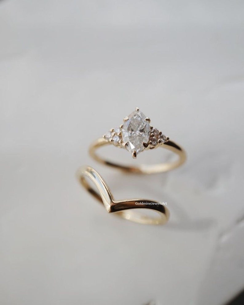 1 CT Marquise Cut Moissanite Wedding Ring Set 14K Yellow Gold ...