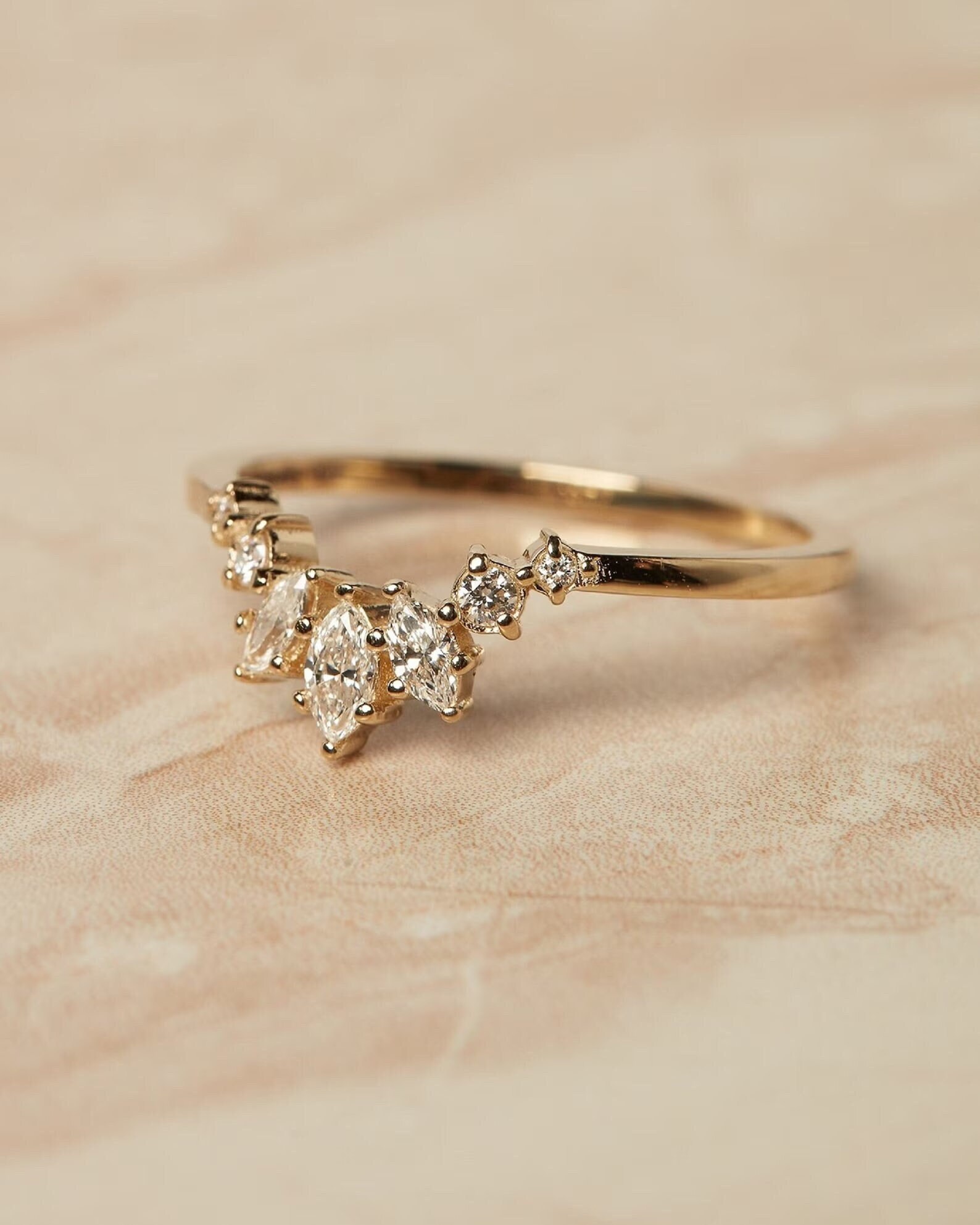 Marquise Cut Moissanite Engagement Band 14K Yellow Gold Wedding Band ...