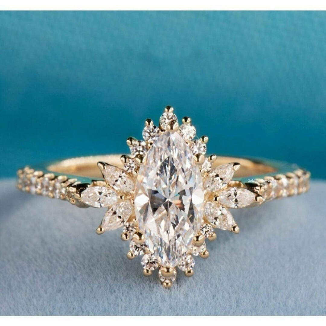 1.5 CT Marquise Cut Moissanite Engagement Ring 14K Yellow Gold ...