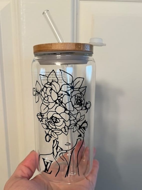 Iced Coffee Glass, Glass Coffee Cup, 16 Oz, Beer Can Glass, Boho Tumbler, Glass  Cups With Lids and Straws 