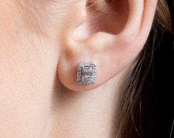 Baguette Diamond Earring / 14kt Solid Gold 0.33 ct Earring / Baguette and Round Diamond Earring/ Dainty Earring/Minimalist Earring