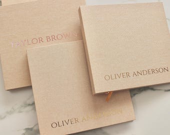 Cuaderno/Diario personalizado con cubierta de lino – Papel de lujo de 180 g/m², 20,8 x 20,8 cm, 80 páginas