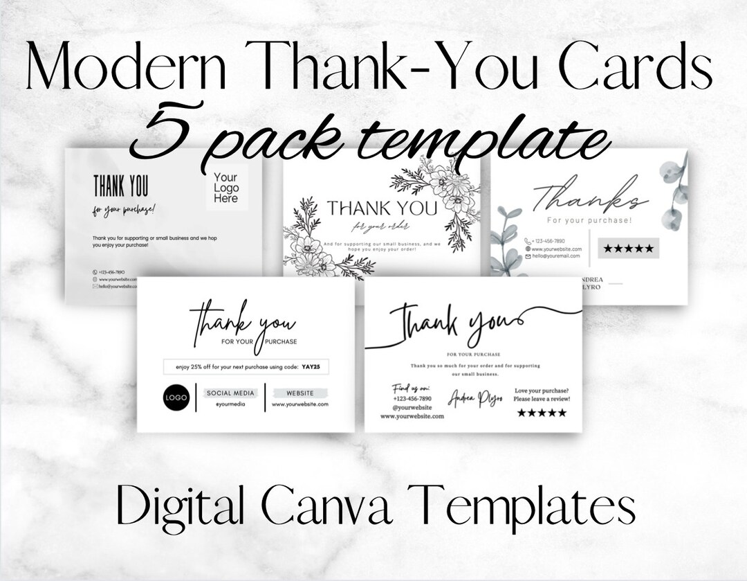 Modern Thankyou Card Templates Pack of Five Bundle Formal Templates canva Templates Small