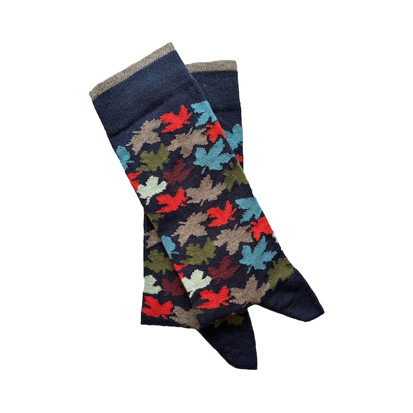 HERBSTBLÄTTER in MARINE | lustige bunte Socken für Frauen und Männer, Geschenkidee, unisex Socken, Sommersocken