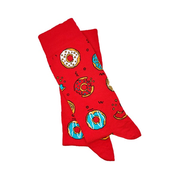 DONUTS ROTE SOCKEN | Einzigartige und bequeme Socken, Baumwollsocken, lustige bunte Socken für Frauen und Männer, Geschenkidee, Unisex-Socken