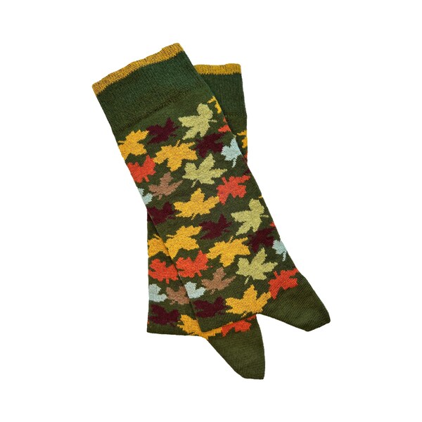 HERBSTBLÄTTER in GRÜN | einzigartige und bequeme, lässige Baumwollsocken, lustige bunte Socken für Frauen und Männer, Geschenkidee, Unisex-Socken, Saisonsocken