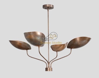 Mid-Century Modern Sputnik Chandelier: Handmade Brass Starburst Light