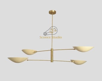 Handmade Antique Brass Sputnik Chandelier - Mid-Century Modern 4-Light Fixture