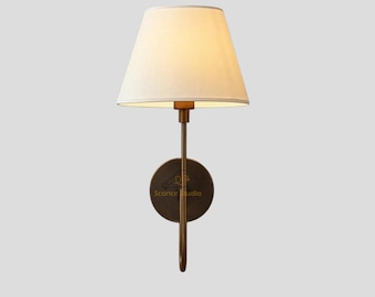 Mid Century Brass Wall Sconce with Fabric Shade – Handcrafted Vintage Style Lamp
