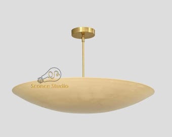 Mid Century Modern Sputnik Chandelier: Raw Brass 6-Light Ceiling Fixture