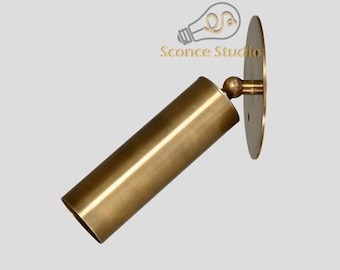 Raw Brass Adjustable Spotlight – Modern Cylinder Wall Sconce or Ceiling Light