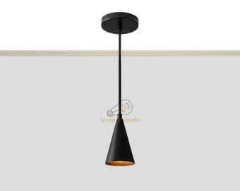 Modern Black Cone Pendant Light | Minimalist Kitchen Island Lighting | Mid Century Ceiling Fixture