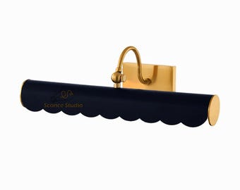 Handmade Brass Wall Sconce with Scalloped Shade: Mid-Century Modern Plug-in Light