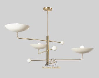 Handmade Antique Brass Sputnik Chandelier: Mid-Century Modern 3-Light Fixture