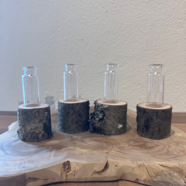 Schnapsglas Reagenzglas mit Haselnussholz Halter 2er oder 4er Set