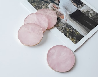 Rose Quartz Coasters (Circle) | Real Gemstone | Wedding Favors | 50 - 1,000+ People | Wedding Gifts | Coaster Set of 4 by Presentes Amor