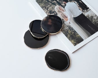 Black Agate Coasters | Real Gemstone | Wedding Favors | 50 - 1,000+ People | Wedding Gifts | Coaster Set of 4 by Presentes Amor