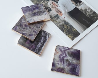 Purple Amethyst Coasters (Square) | Real Gemstone | Wedding Favors | 50 – 1,000+ People | Wedding Gifts | Coaster Set of 4 by Presentes Amor