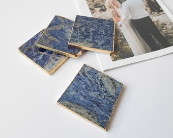 Blue Jasper Coasters (Square) | Real Gemstone | Wedding Favors | 50 – 1,000+ People | Wedding Gifts | Coaster Set of 4 by Presentes Amor