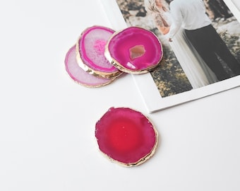 Pink Agate Coasters | Real Gemstone | Wedding Favors | 50 - 1,000+ People | Wedding Gifts | Coaster Set of 4 by Presentes Amor