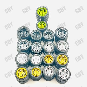 Staggered 12/10 / Gassers / 1/64 wheels  Colored Chrome/ Electroplated Chrome 1/64 scale rubber tires  / JDM, Muscle /