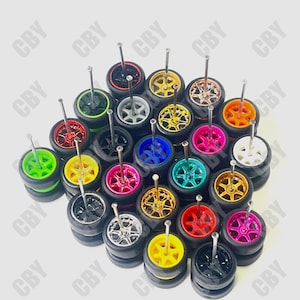 1/64 6 Spoke Jdm Wheels / 10.5mm / 1:64 scale rubber tires  / JDM / Diecast Customs /