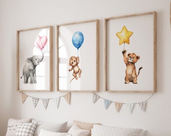 Set of 3 Nursery Wall Art Prints, Safari Animal Decor for Babies Bedroom, Gender Neutral Nursery Wall Art, Unisex Toddler Playroom Pictures