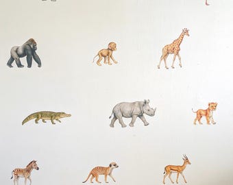 Safari Animal Decals – Set of 12 Wild Animal Wall Stickers for Kids Bedroom, Safari Nursery Décor, PVC Free Fabric Wall Decals