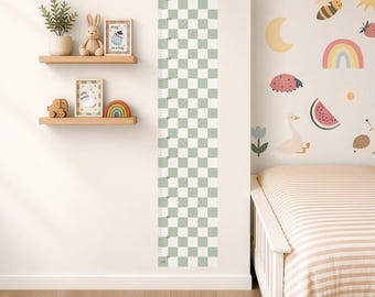 Personalised Height Chart Wall Sticker, Checkerboard Nursery Wall Decal -  Blue, Green, Pink, Yellow, Beige, Purple