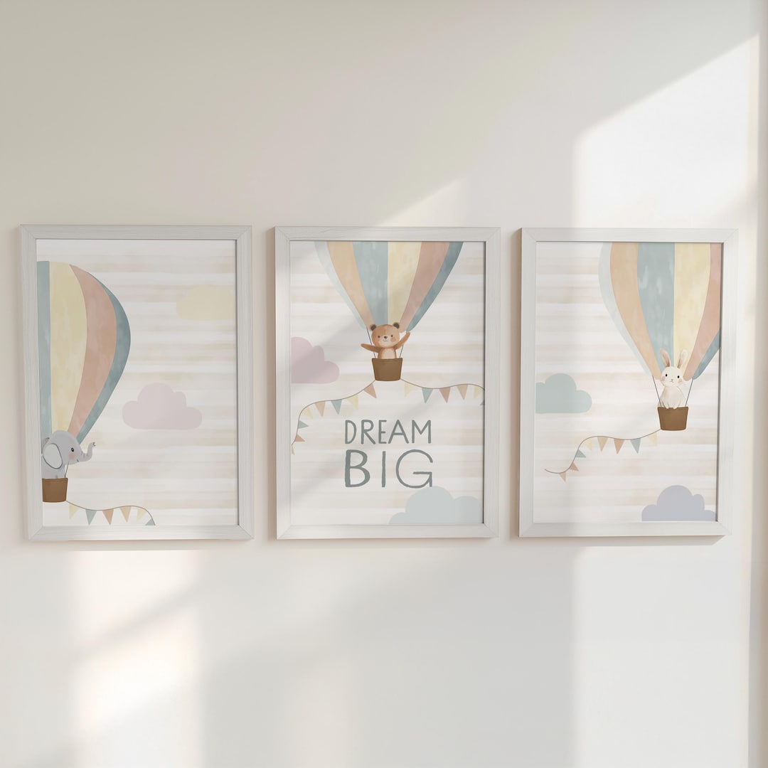 Hot Air Balloon Nursery Wall Prints, Set of 3, Gender Neutral Boho Cute ...