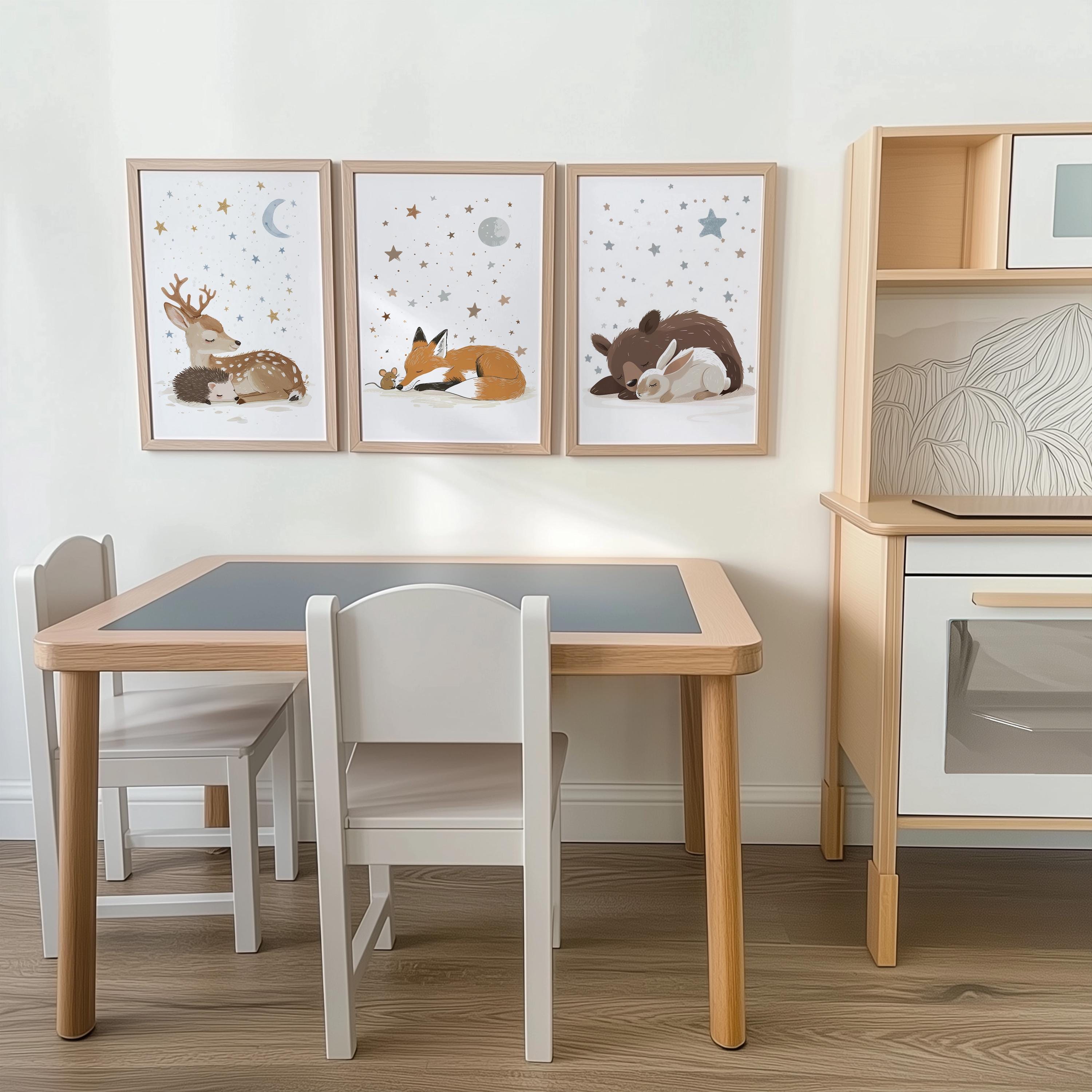 Set of 3 Woodland Animal Nursery Wall Prints, Sleeping Animals for Baby ...