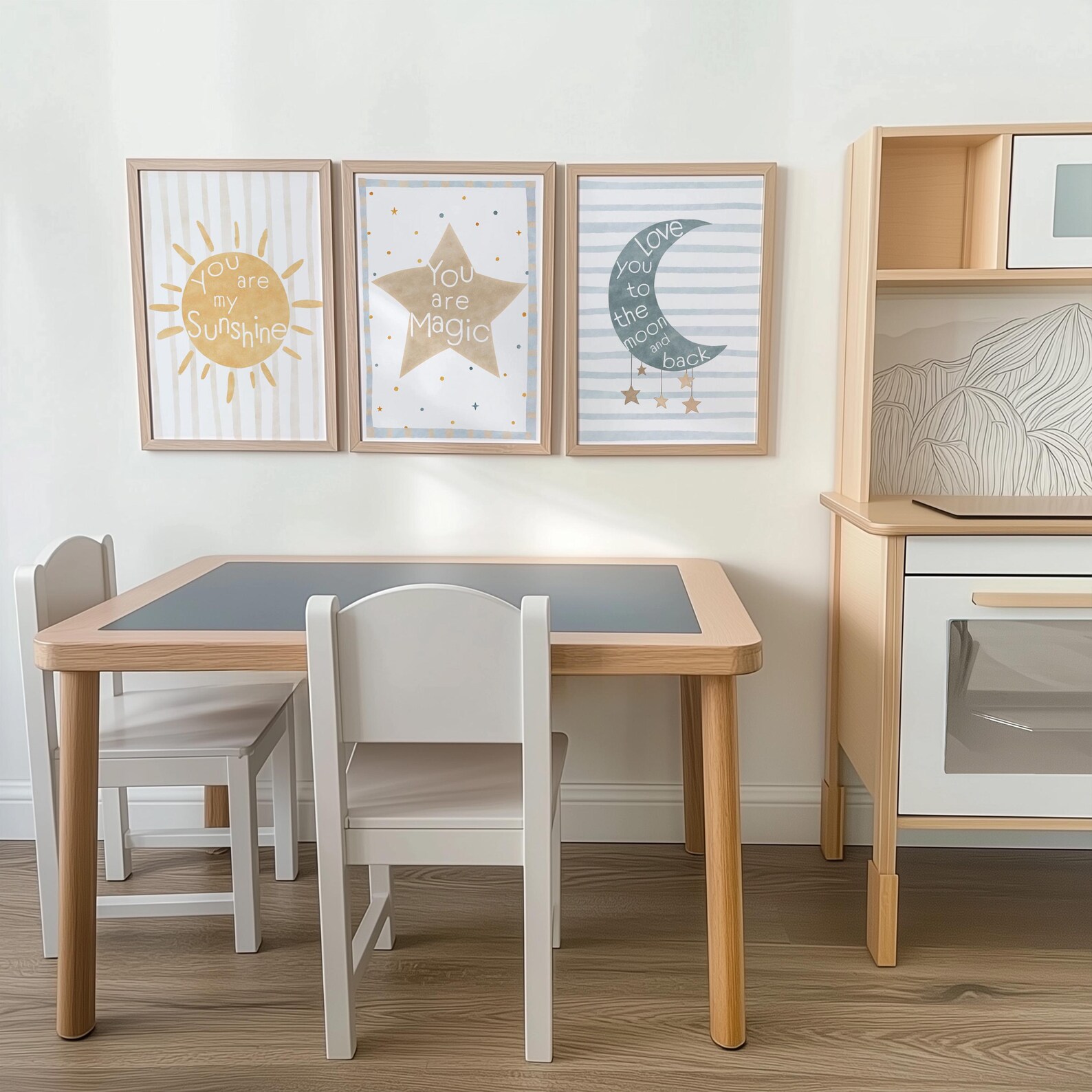 Celestial Nursery Wall Art Set of 3, Sun Moon and Star Prints in ...