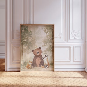 Set of 3 Woodland Animal Nursery Prints, Neutral Beige & Green Kids Bedroom Decor, Unisex Forest Playroom Posters, Scandi Wall Art Pictures image 8