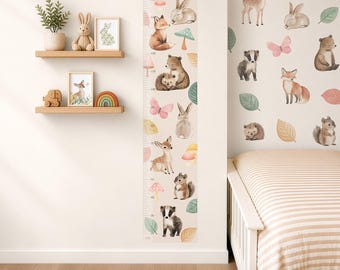 Personalised Height Chart Wall Sticker, Woodland Animal Nursery Wall Decal