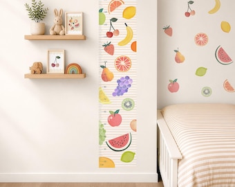 Personalised Height Chart Wall Sticker, Colourful Fruit Nursery Wall Decal