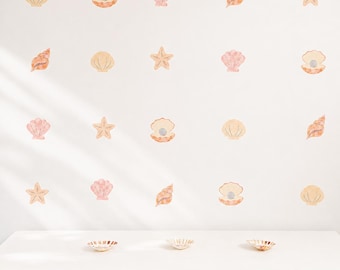 Fabric Seashell Wall Stickers, Shell Nursery Decor, Coastal Wall Decals, Beach Nursery Wall Art, Kids Room Stickers