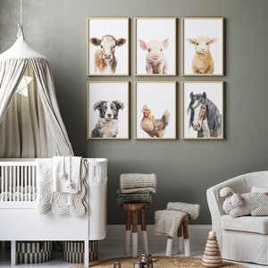 Farm Animal Prints for Nursery, Set of 6 Farm Animal Nursery Wall Art ...