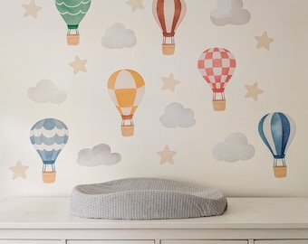 Hot Air Balloon Wall Stickers | Nursery Decals | Colourful Balloons, Clouds & Stars | Removable Fabric Wall Stickers