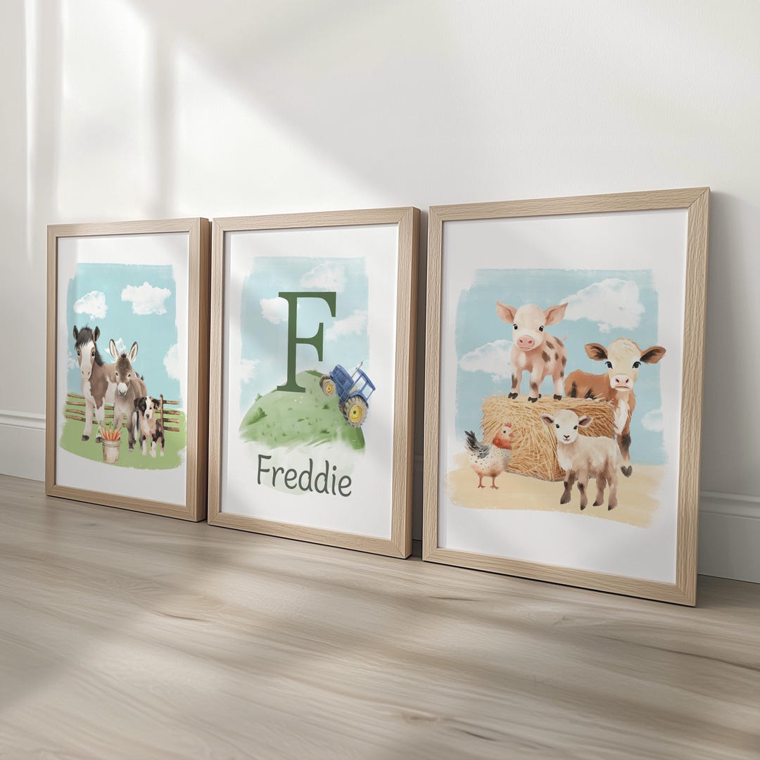 Personalised Farm Nursery Wall Prints for Boys Room, Set of 3 Nursery ...