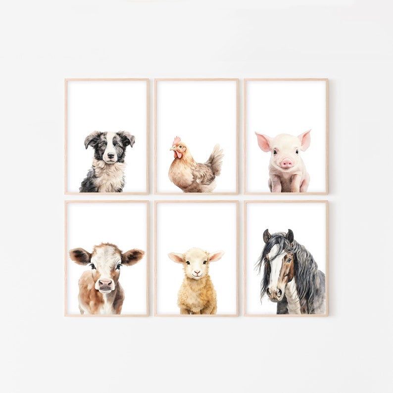 Farm Animal Prints for Nursery Set of 6 Farm Animal Nursery Etsy