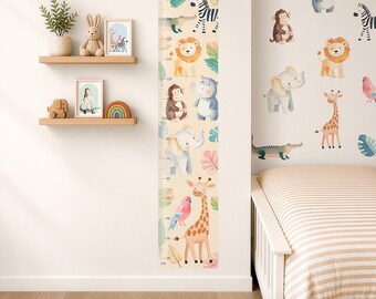 Personalised Height Chart Wall Sticker, Safari Animals Nursery Wall Decal