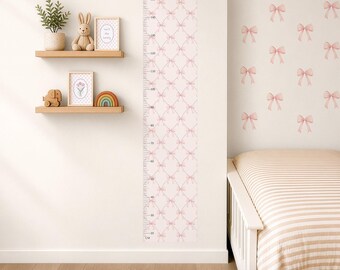 Personalised Height Chart Wall Sticker, Pink Bows Nursery Wall Decal