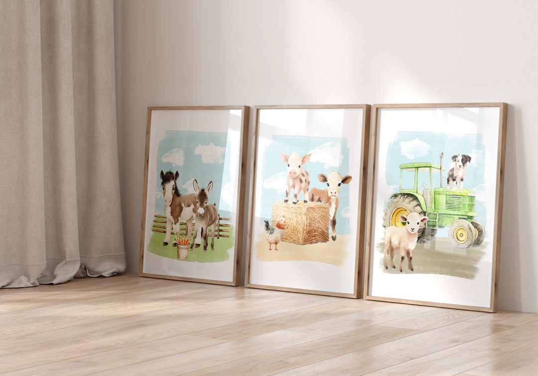 Farm Nursery Wall Prints for Boys Room, Set of 3 Farm Nursery Wall Art ...
