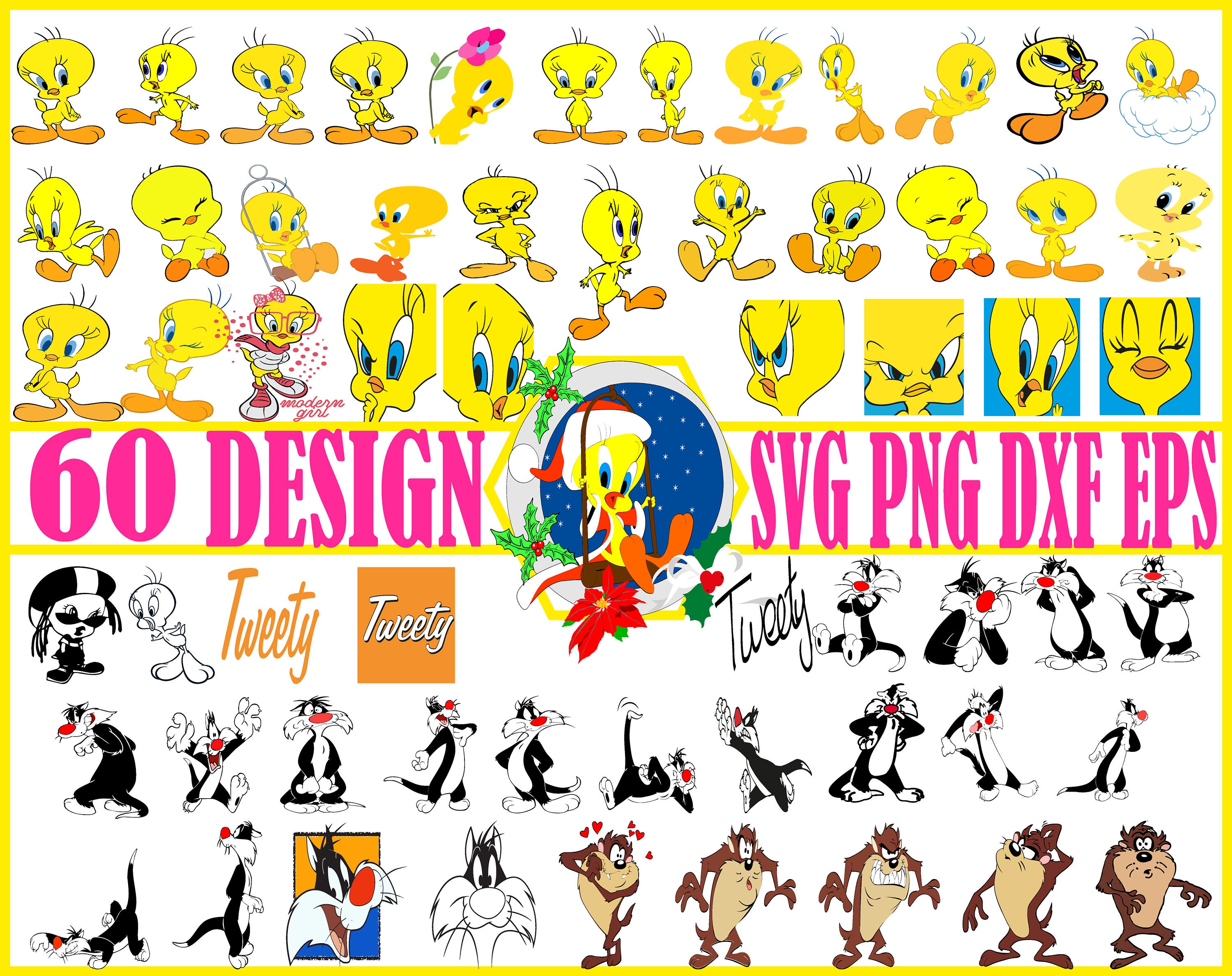 Tweety Bird Svg Tweety Bird Printable Digital Stickers Cartoon Svg