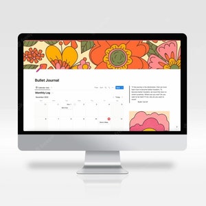Simple Bullet Journal Notion Template | Aesthetic Digitial Bujo | 70s Inspired | Pink Divine Feminine Organization
