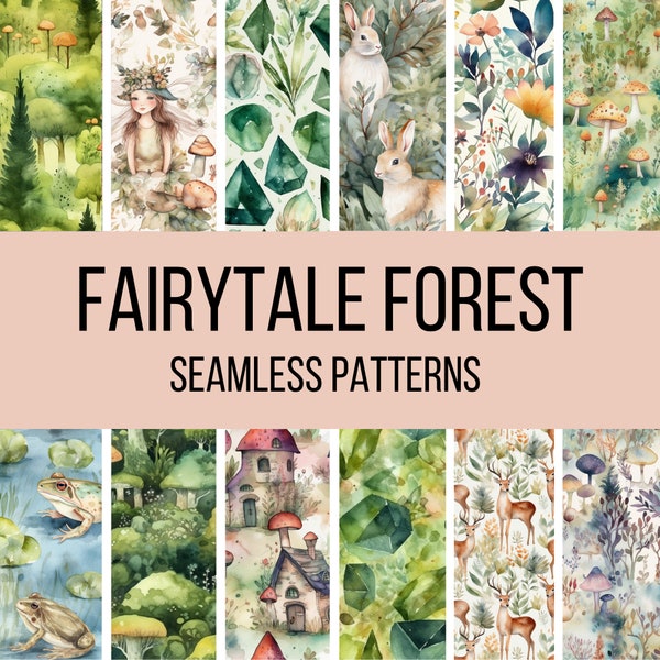 Fairytale Forest Seamless Digital Paper - Seamless Magical Fantasy Woods Patterns, 12 Designs, 12x12in, Commercial Use, Instant Download